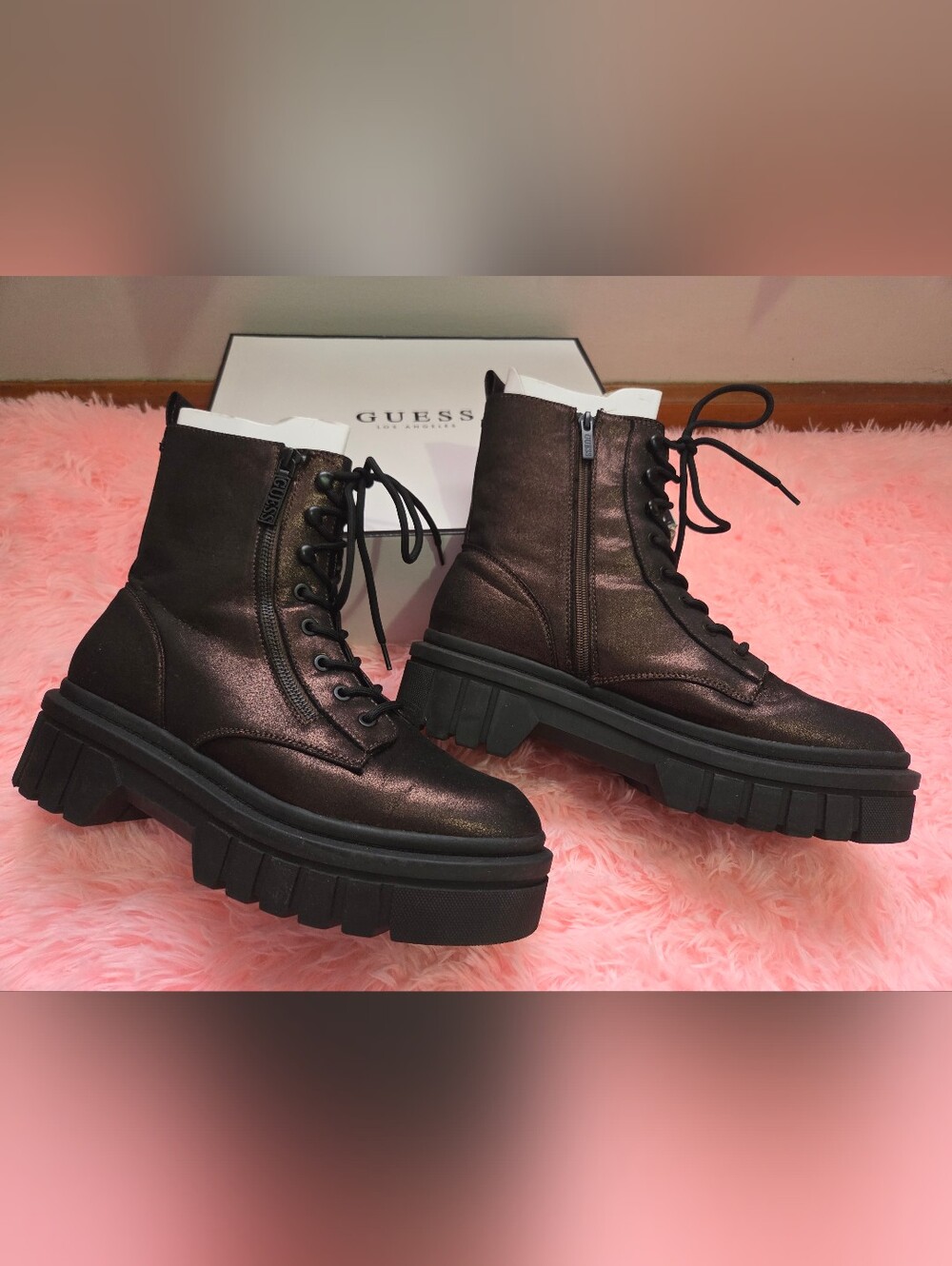 GUESS Metallic Brown Platform Combat Boots